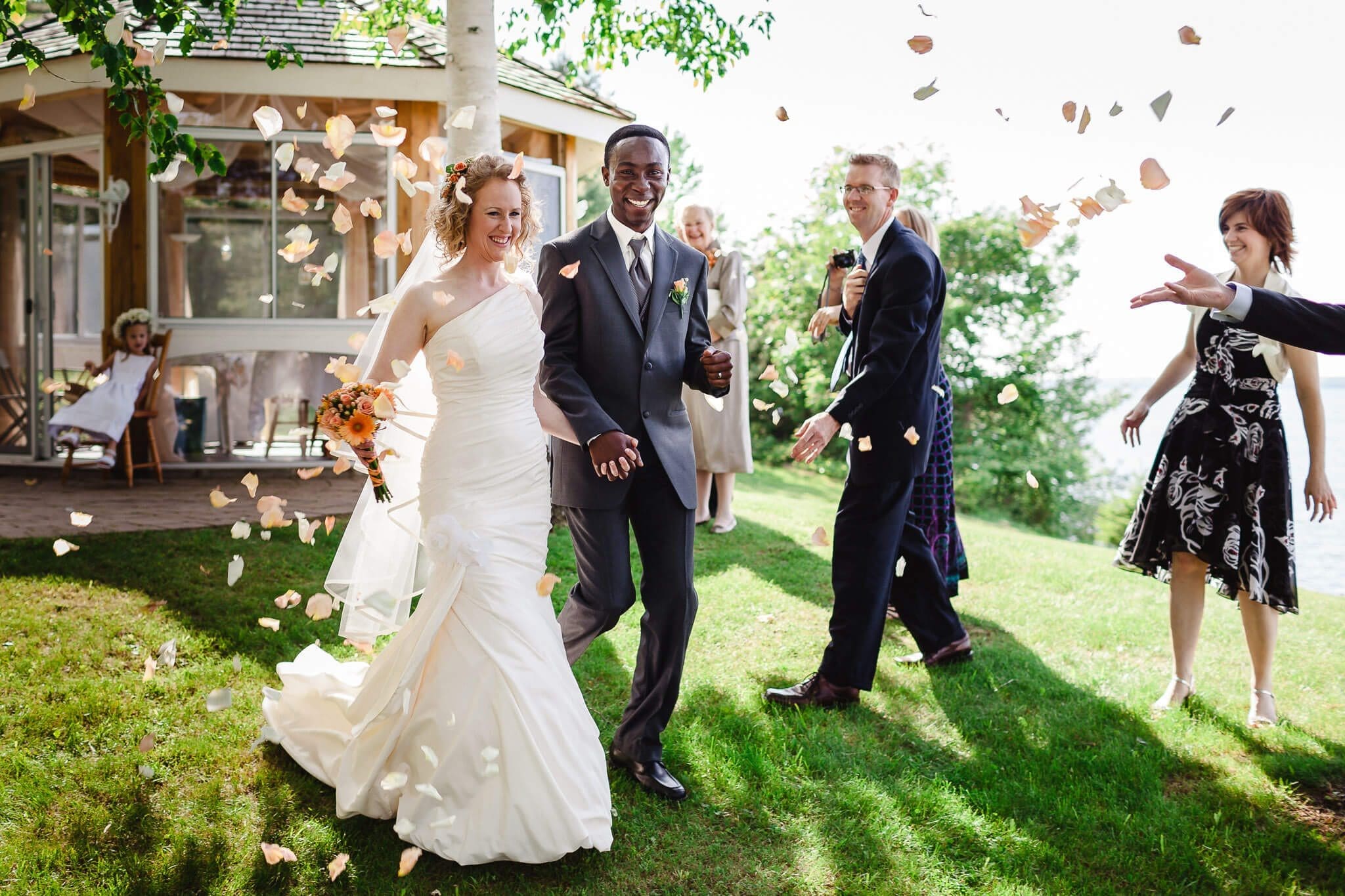 Wedding couple celebrates after their backyard Kingston Wedding Photography